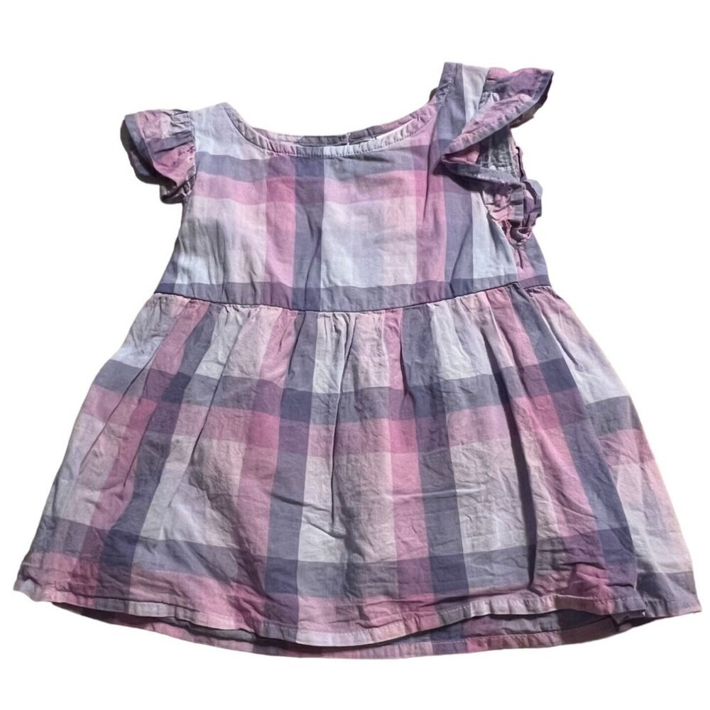 Jumping Beans Top Girls Size 3T Purple Plaid Ruffle Babydoll Sleeve Swing Cotton